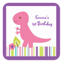 Pink & Purple Dinosaur Baby Shower Square Sticker
