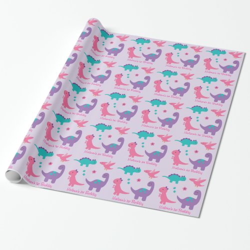 Pink  Purple Dinosaur Baby Shower Wrapping Paper