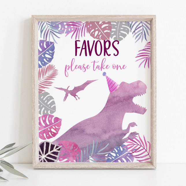 Pink Purple Dinosaur Birthday Favor Sign (Creator Uploaded)