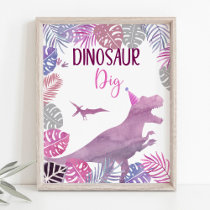 Pink Purple Dinosaur Dig Birthday Sign