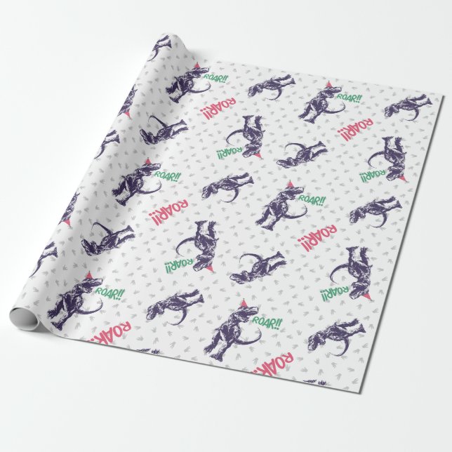Pink Purple Dinosaur Happy Birthday Wrapping Paper (Unrolled)