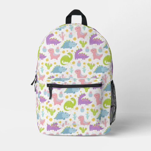 Pink Purple Dinosaurs Printed Backpack