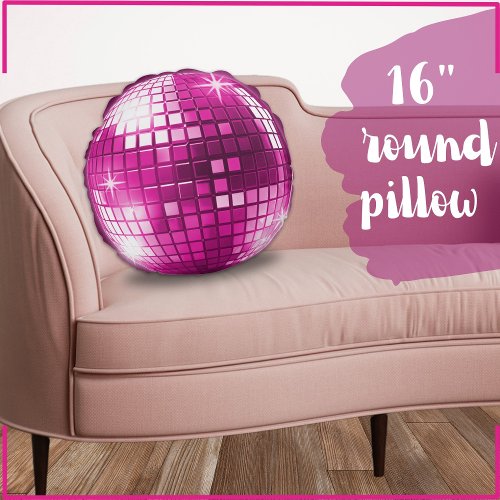 Pink Purple Disco Ball Sparkle Mirror  Round Pillow