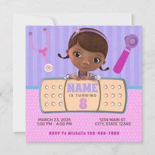 Pink Purple Doc Stuffins Birthday Invitation
