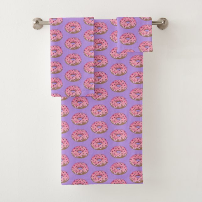 Pink Purple Donut Doughnut Sprinkles Junk Food Bath Towel Set (Insitu)