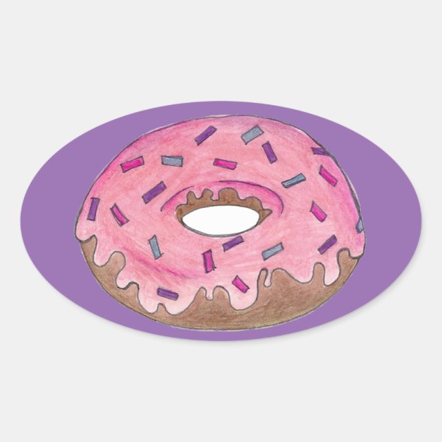 Pink Purple Donut Doughnut Sprinkles Junk Food Oval Sticker (Front)