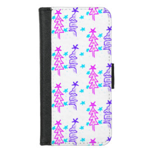 Pink Purple doodle christmas tree stars holiday pa iPhone 8/7 Wallet Case