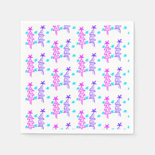 Pink Purple doodle christmas tree stars holiday pa Napkins