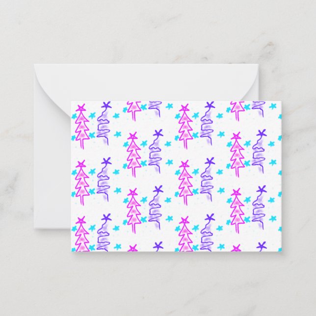 Pink Purple doodle christmas tree stars holiday pa Note Card (Front)