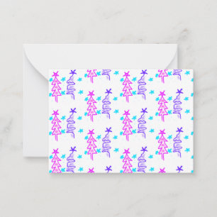 Pink Purple doodle christmas tree stars holiday pa Note Card