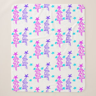 Pink Purple doodle christmas tree stars holiday pa Sherpa Blanket