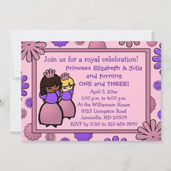 Pink & Purple Double Princess Birthday Invitation by Joyful_Expressions at Zazzle