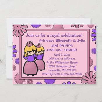 Pink & Purple Double Princess Birthday Invitation by Joyful_Expressions at Zazzle