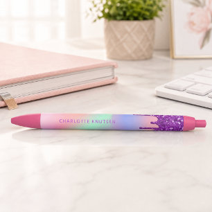 Pink purple drips custom monogram name pen