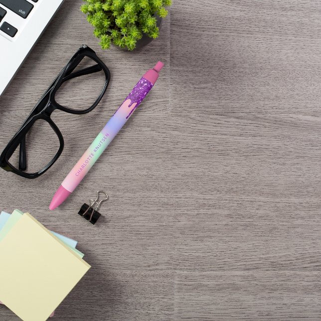 Pink purple drips custom monogram name pen (Creator Uploaded)