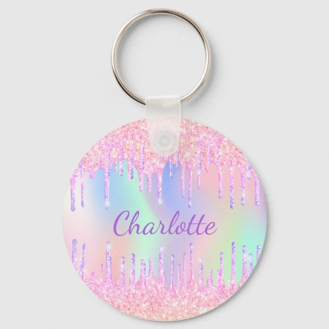 Pink purple drips holographic  keychain (Front)