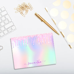 Pink purple drips holographic name post-it notes