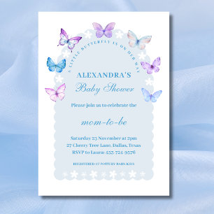 Pink Purple Dusty Blue Butterfly Baby Shower Invitation