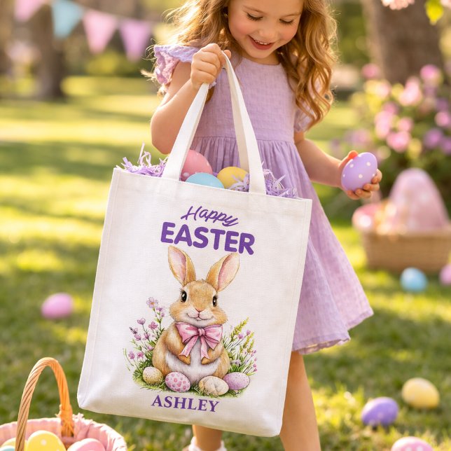Pink Purple Easter Bunny Easter Egg Hunt Bag  (Creator Uploaded)