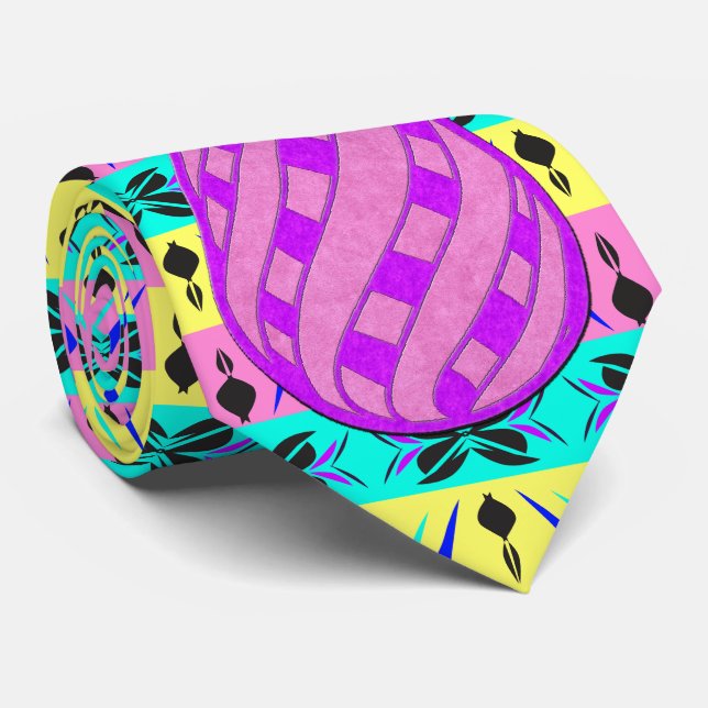 Pink & Purple Easter Egg on Colorful Striped Tie (Rolled)
