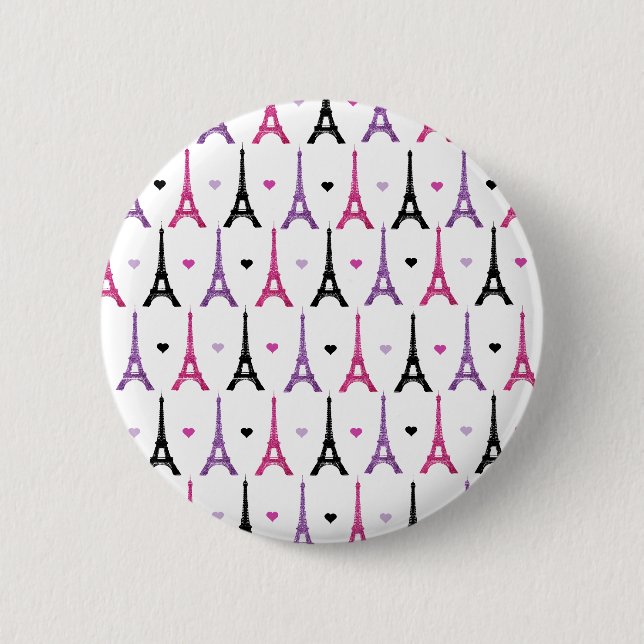 Pink & Purple Eiffel Tower pattern Button (Front)