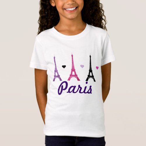 Pink  Purple Eiffel Tower pattern T_Shirt