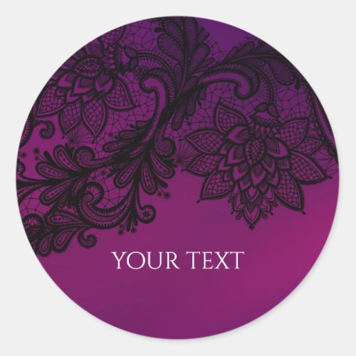 Pink  Purple Elegant Black Lace Party Favor Classic Round Sticker