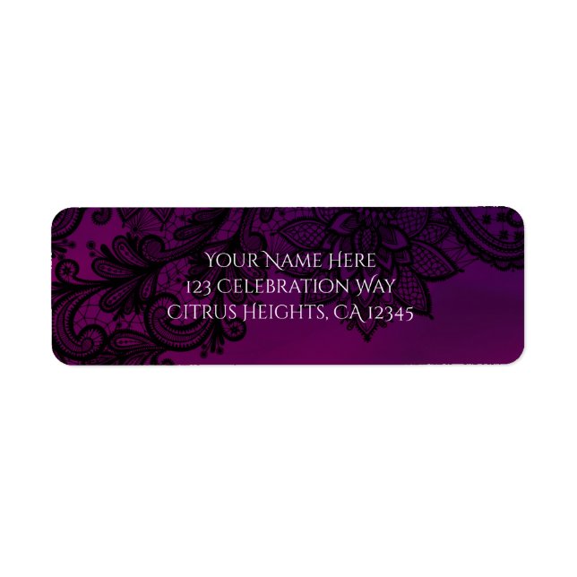 Pink & Purple Elegant Black Lace Party Invitation Label (Front)