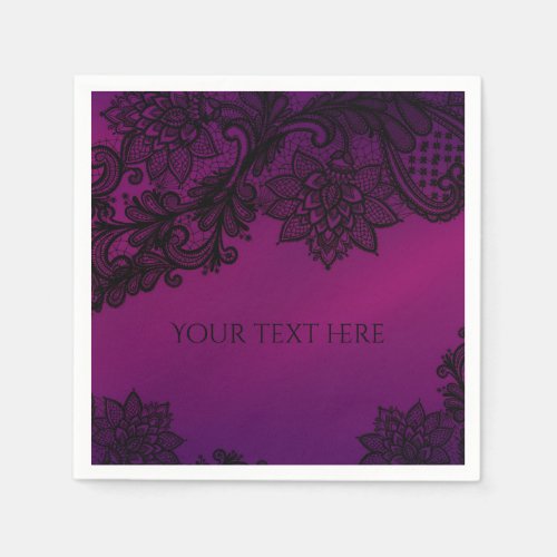 Pink  Purple Elegant Black Lace Party Paper Napkins