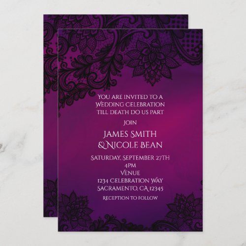 Pink  Purple Elegant Lace Wedding Invitation