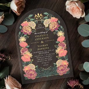 Pink Purple Enchanted Floral Garden Wedding Arch Acrylic Invitations