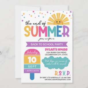 Pink Purple End of Summer Back to School Party Invitation
