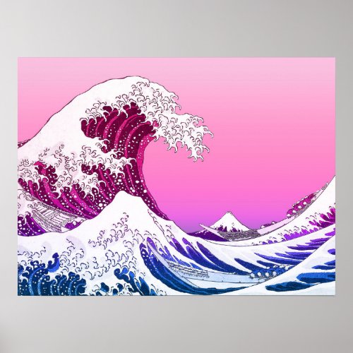 Pink Purple Esthetic Great Wave off Kanagawa Poster