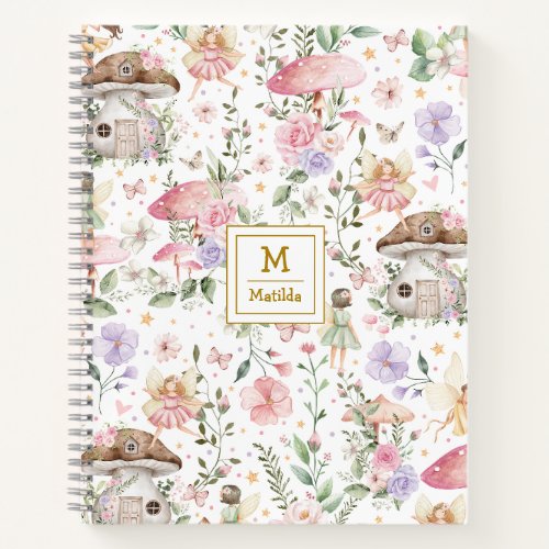Pink Purple Fairy Floral Forest Garden Monogram Notebook