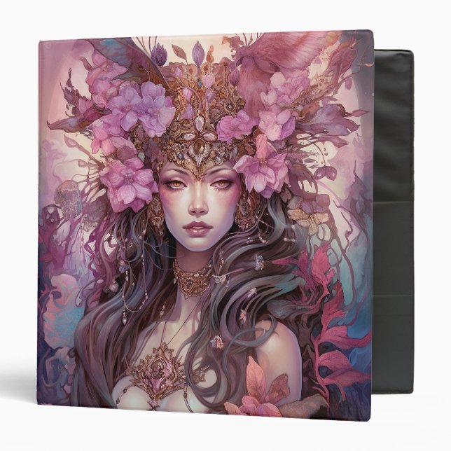 Pink Purple Fairy Queen Fantasy Art 3 Ring Binder (Front/Inside)