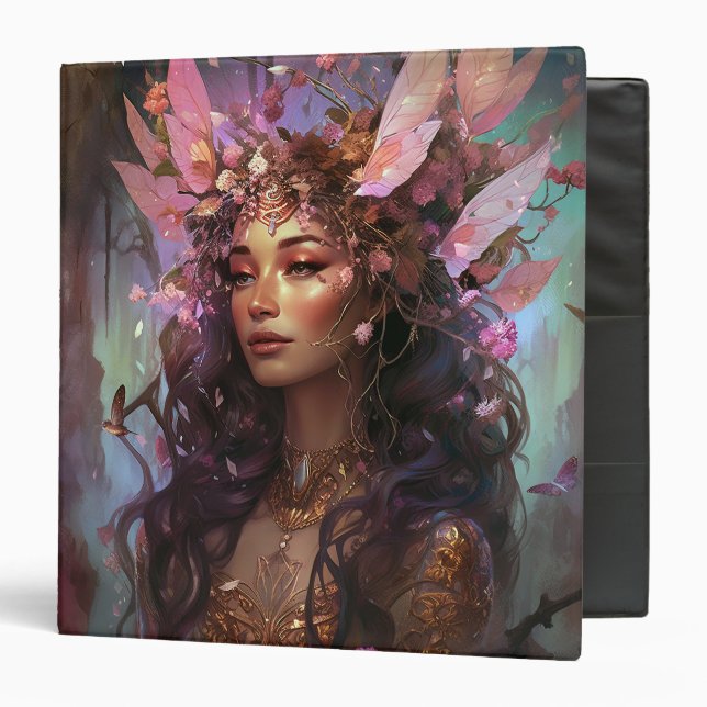Pink Purple Fairy Queen Fantasy Art 3 Ring Binder (Front/Inside)