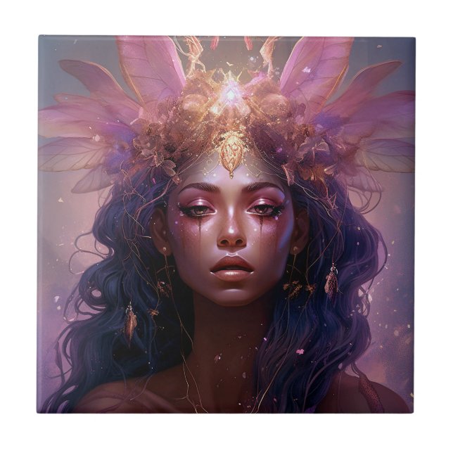 Pink Purple Fairy Queen Fantasy Art Ceramic Tile (Front)