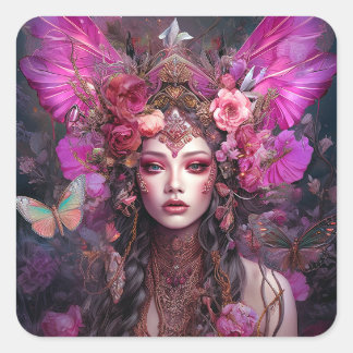 Pink Purple Fairy Queen Fantasy Art Square Sticker