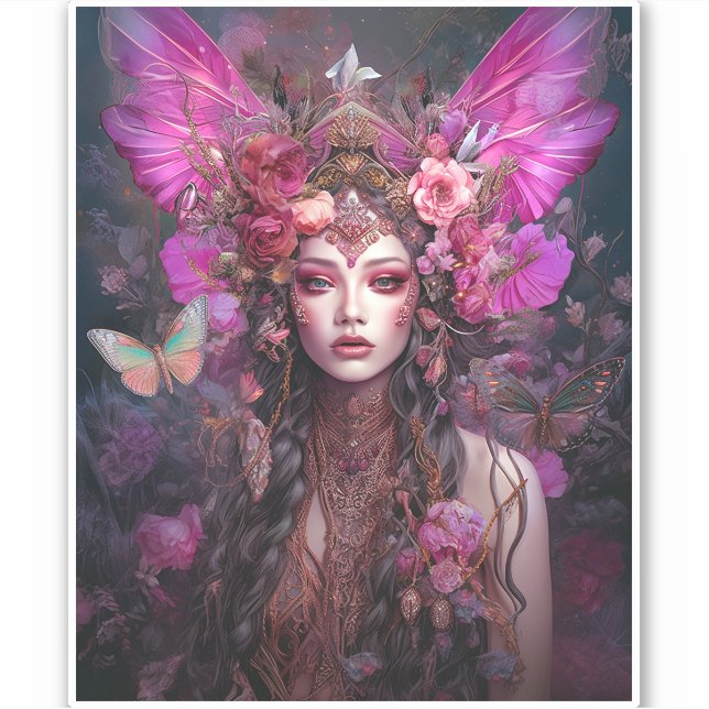 Pink Purple Fairy Queen Fantasy Art Sticker (Front)