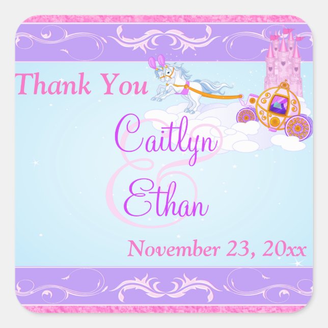 Pink, Purple Fairy Tale Wedding Favor Sticker 2 (Front)