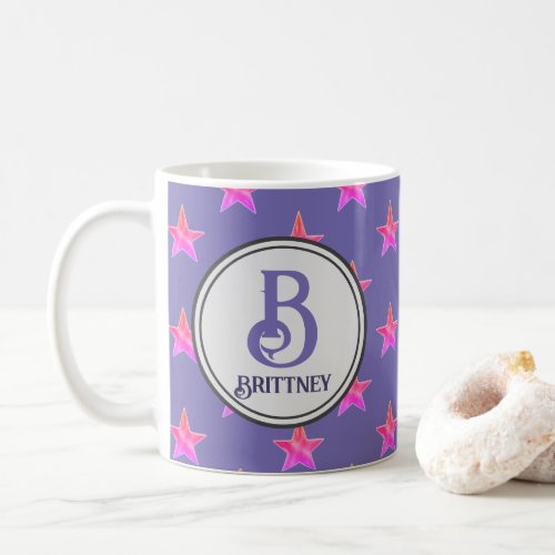 Pink Purple Family Initial Name Star Monogram Coffee Mug