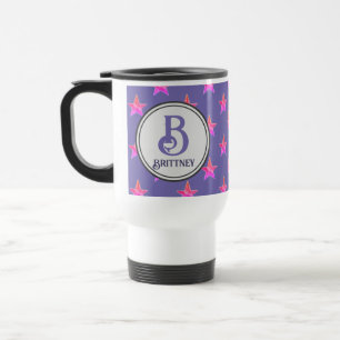 Pink Purple Family Monogram Name Star Initial Travel Mug