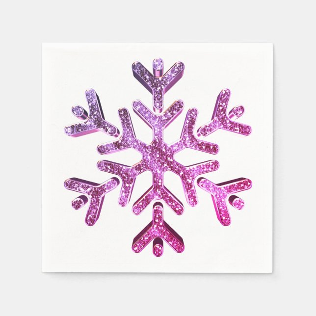 Pink Purple Faux Glitter Snowflake Christmas Napkins (Front)