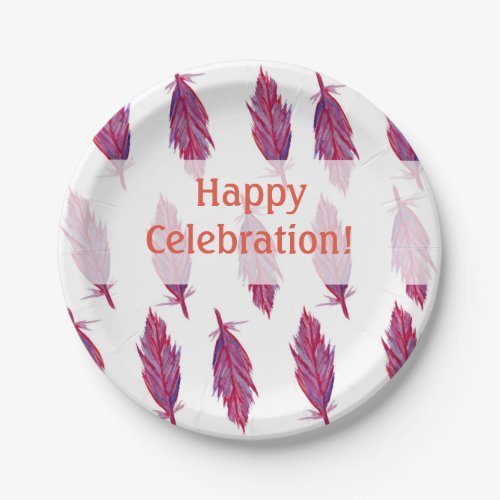 Pink Purple Feathers Happy Custom Paper Plates