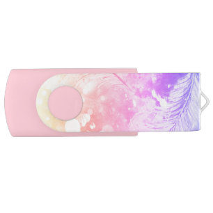 Pink Purple Feathers USB Swivel Flash Drive