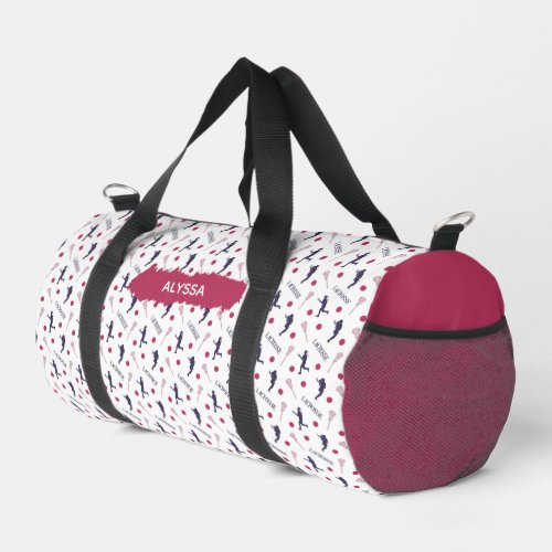 Pink  Purple Female Lacrosse Player Pattern Duffle Bag