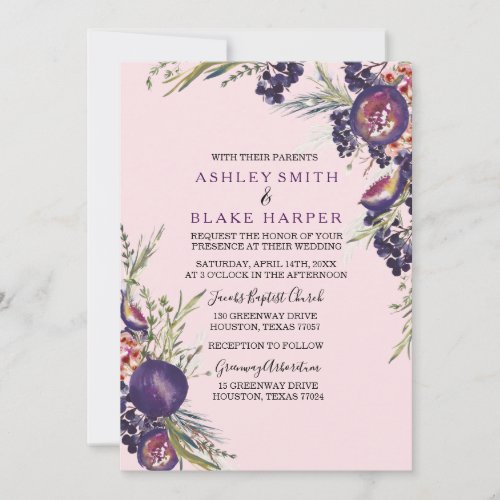 Pink Purple Fig Watercolor Floral Wedding Invite