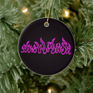 Pink Purple Fire Flames Blaze Outline Ceramic Ornament