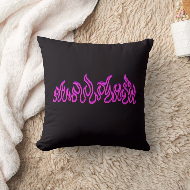 Pink Purple Fire Flames Blaze Outline Throw Pillow (Blanket)