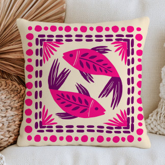 Pink& Purple Fish Eclectic Ocean Nautical Throw Pillow